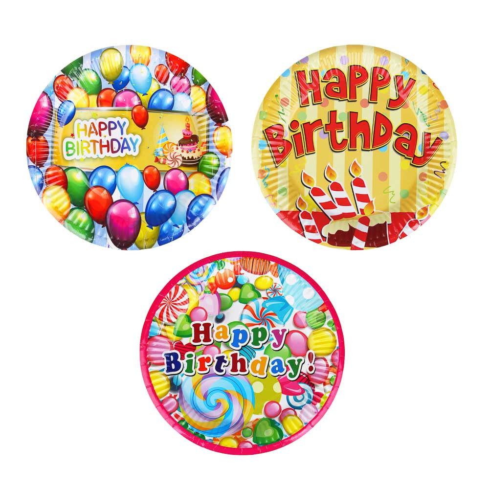 Набор бумажных тарелок, 6 шт, d18см, AF, 3 вида, 530-222