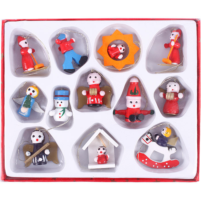 Подвеска новогодняя дерев. Фигурки 12шт набор DV-C-159