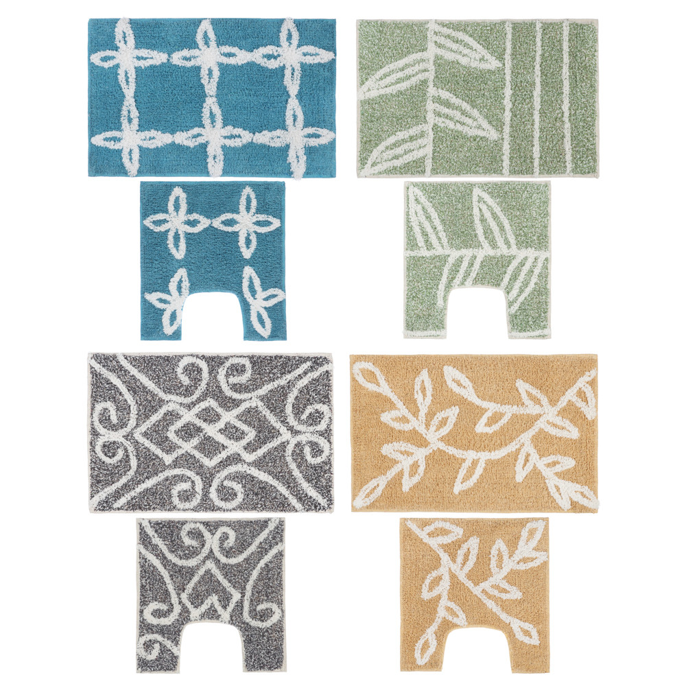 Набор ковриков 2шт для ванной и туалета, хлопок, 60x40см + 40x40см, Индия, 462-694