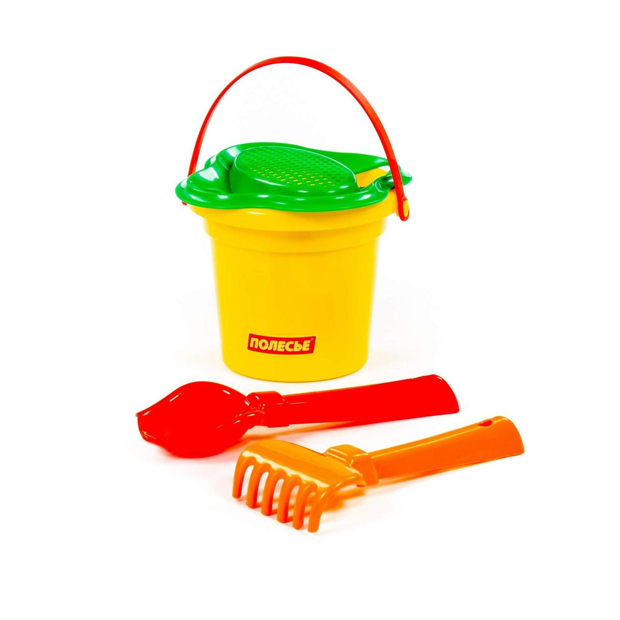 Набор №28: ведро малое, ситечко-цветок, совок №2, грабельки №2