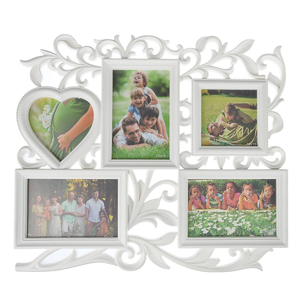 Фоторамка на 5 фотографий, 42х37см. пластик, белая, Ladecor, 424-038