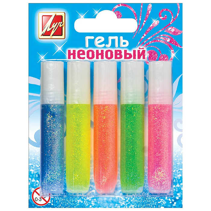 Гель Неоновый 5цв с блестками набор Луч, 12С 886-08