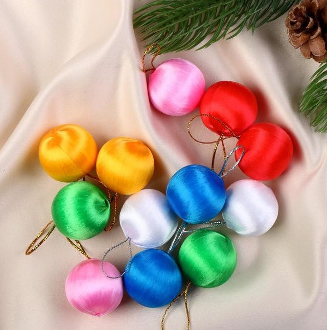 Набор шаров пластик d-3 см, 12шт Текстильный глянец микс 701980