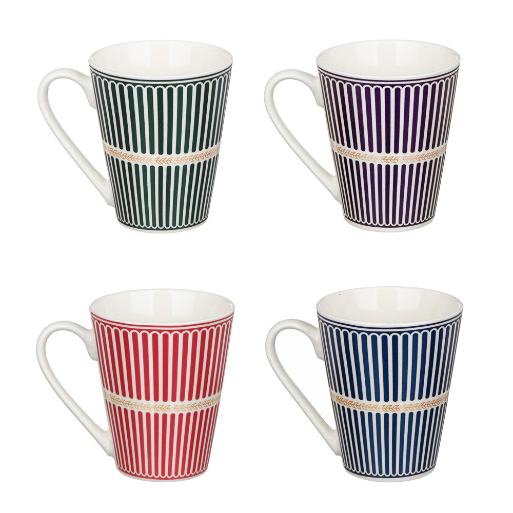 Кружка 320мл, фарфор, Полосы, 4 дизайна 806-015