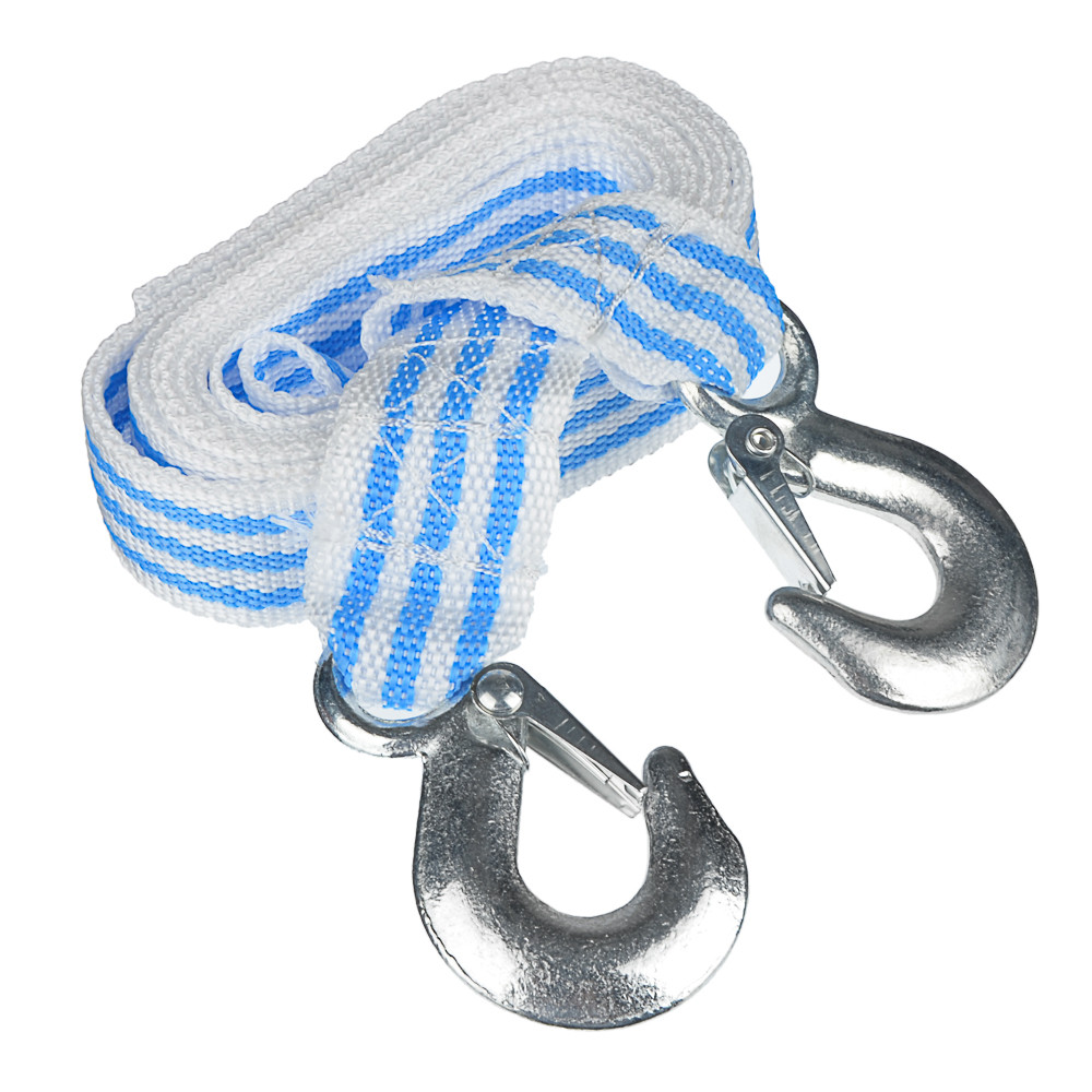 Трос буксировочный 5т 4м, ширина 4см, 2 крюка 140гр, пакет 773-030