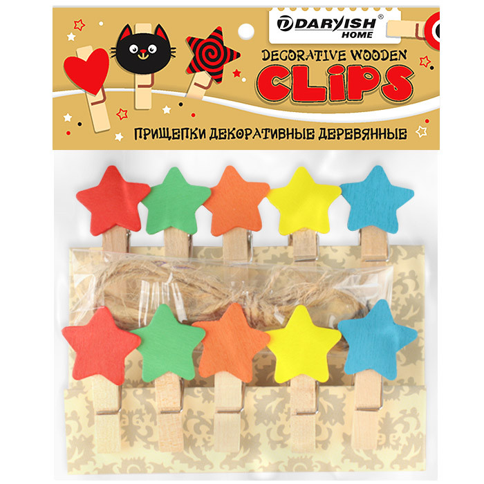 Прищепки декоративные деревянные 10шт/уп Звездочки (набор), DV-H-1080
