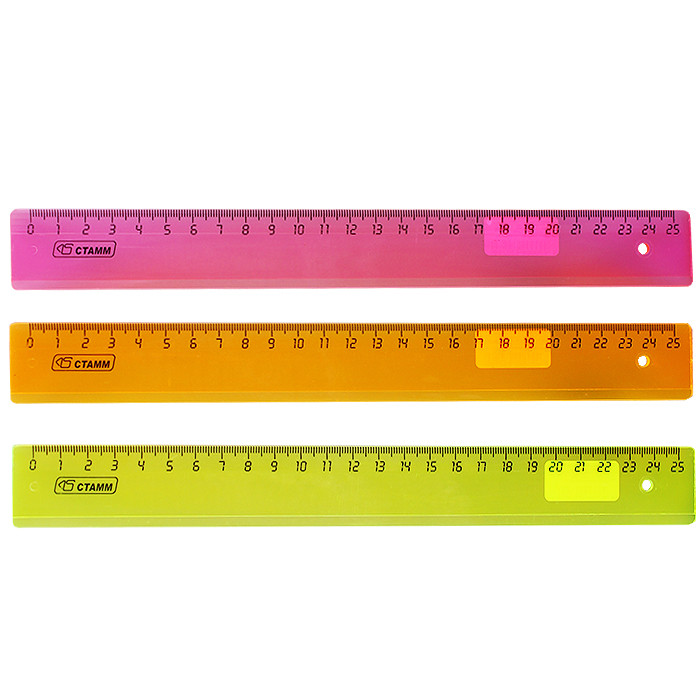 Линейка 25см пласт. проз. 4цв.неон СТАММ, ЛН22