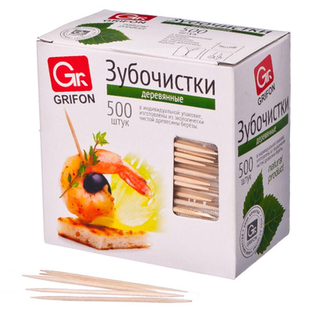Зубочистки из дерева 500шт, в индивидуальной п/э упаковке, GRIFON  437-166