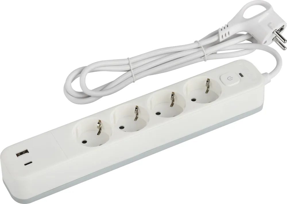 Сетевой фильтр 4 розетки+2 USB+C3, 1,5м, 10А Эра