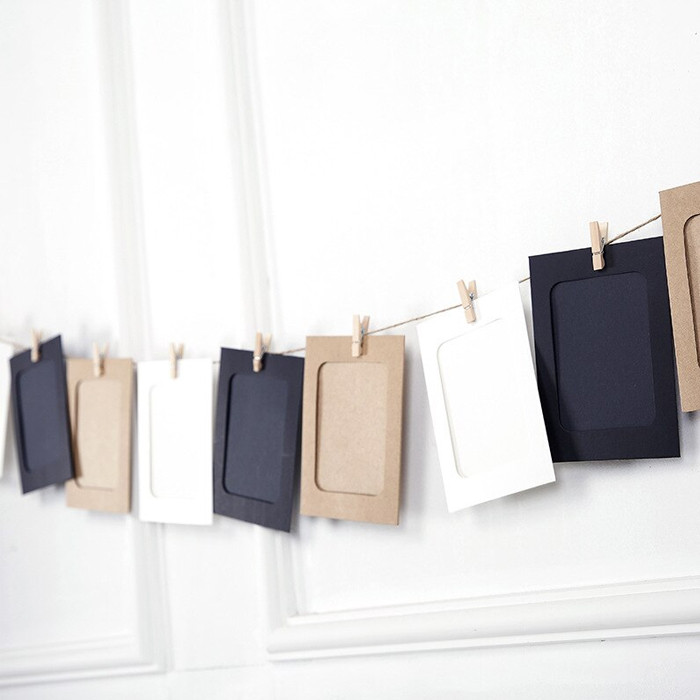 Растяжка с фоторамками крафт 9*13см (10 бум.рамок + 10 прищепок + шпагат) набор, DV-H-1272