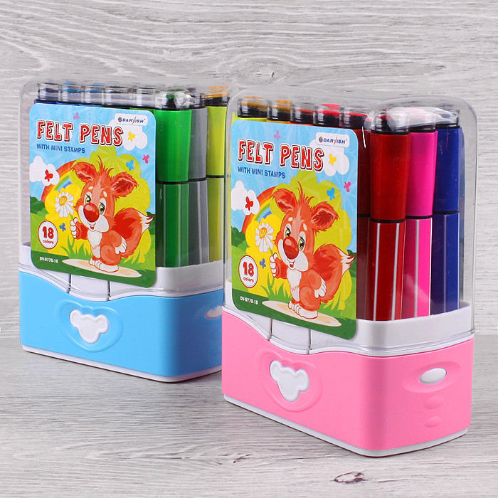 Фломастеры 18цв  Darvish со штампиками на водной основе, DV-9778-18, страна ввоза Китай