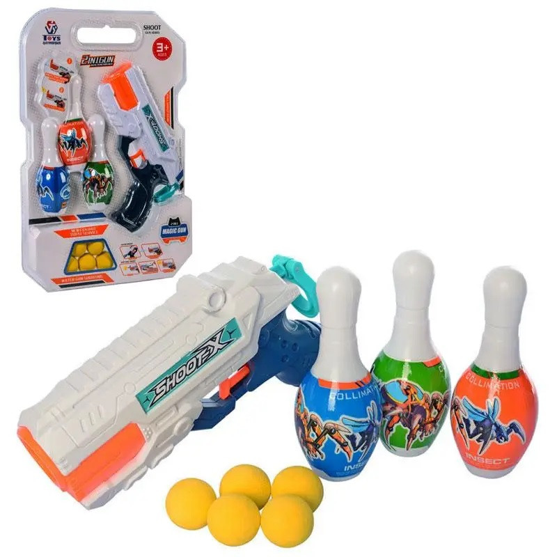 Бластер-пистолет игрушка 3 кегли, 5 шариков 648-31