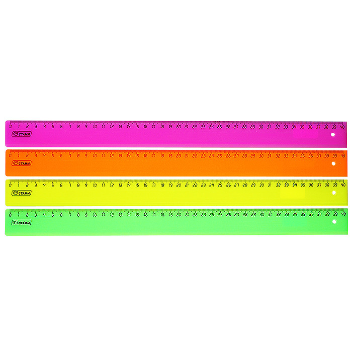 Линейка 40см пласт. цв. 4цв.флю СТАММ, ЛН51