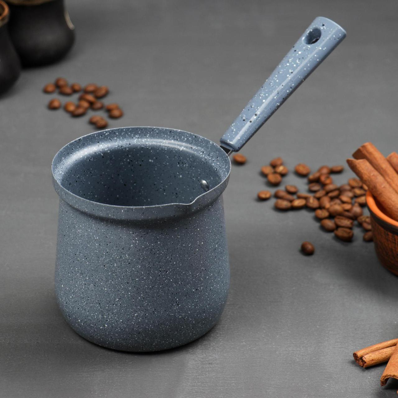 Турка Доляна Мрамор грэй, d=9 см, 20х9х14 см, антипригарное покрытие, индукция